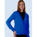 Ladies Cotton Fine Gauge V-Neck Cardigan Sweater